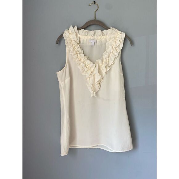 New York and Company women’s ruffle trim collar tank/shell/ivory/size medium￼ - Picture 1 of 3